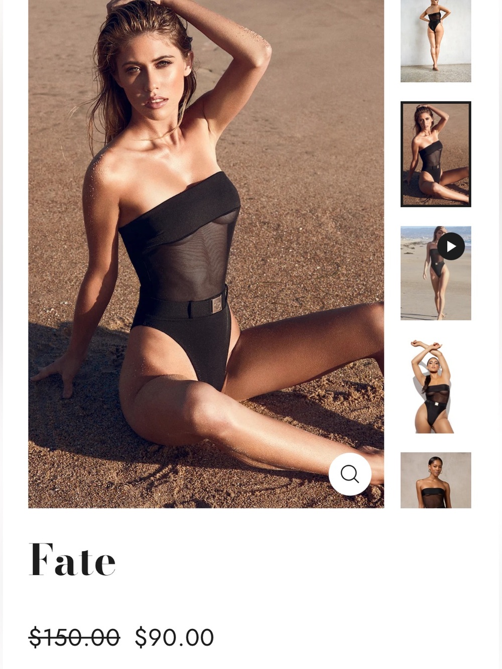 Strapless Black Sheer Belted One-Piece Swimsuit (M)